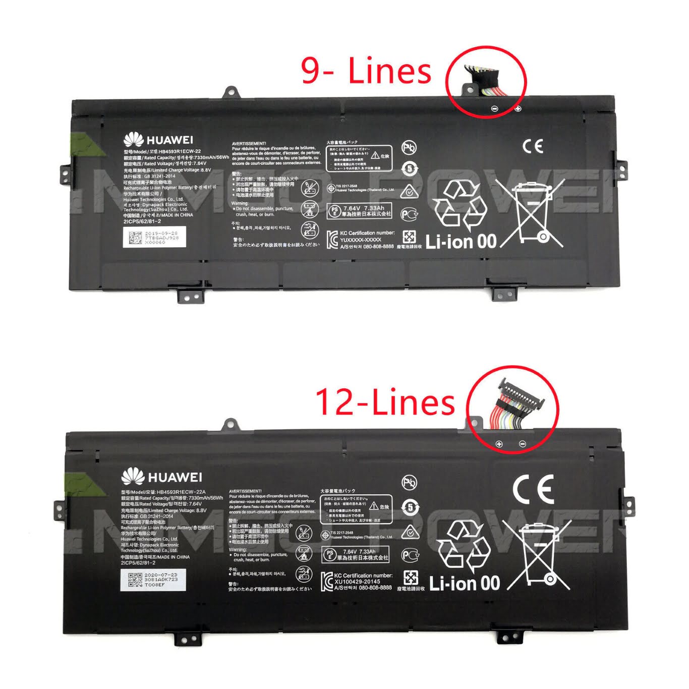 HB4593R1ECW-22A, KLVL-WDH9 replacement Laptop Battery for Huawei MateBook 14 2020 Intel, MateBook 14 KelvinL-WFH9B, 7.64v, 7330mah / 56wh, 4 cells