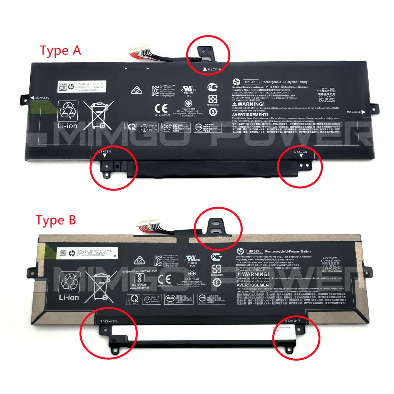 HK04XL, HSTNN-IB9H replacement Laptop Battery for HP EliteBook x360 1040 G7, EliteBook x360 1040 G7 119Y7EA, 7.7v / 7.72v, 78wh / 54wh, 4 cells