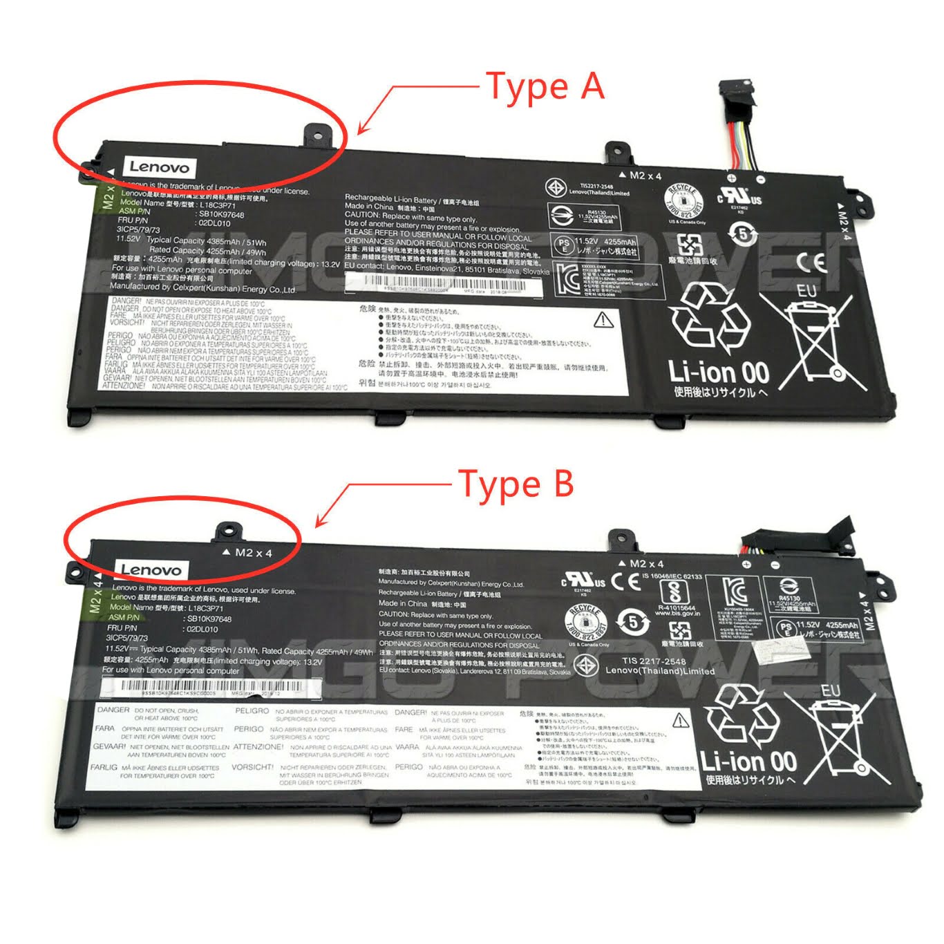 02DL007, 02DL008 replacement Laptop Battery for Lenovo ThinkPad, ThinkPad P14s 1st Gen Ser, 11.52v, 4385mah / 51wh