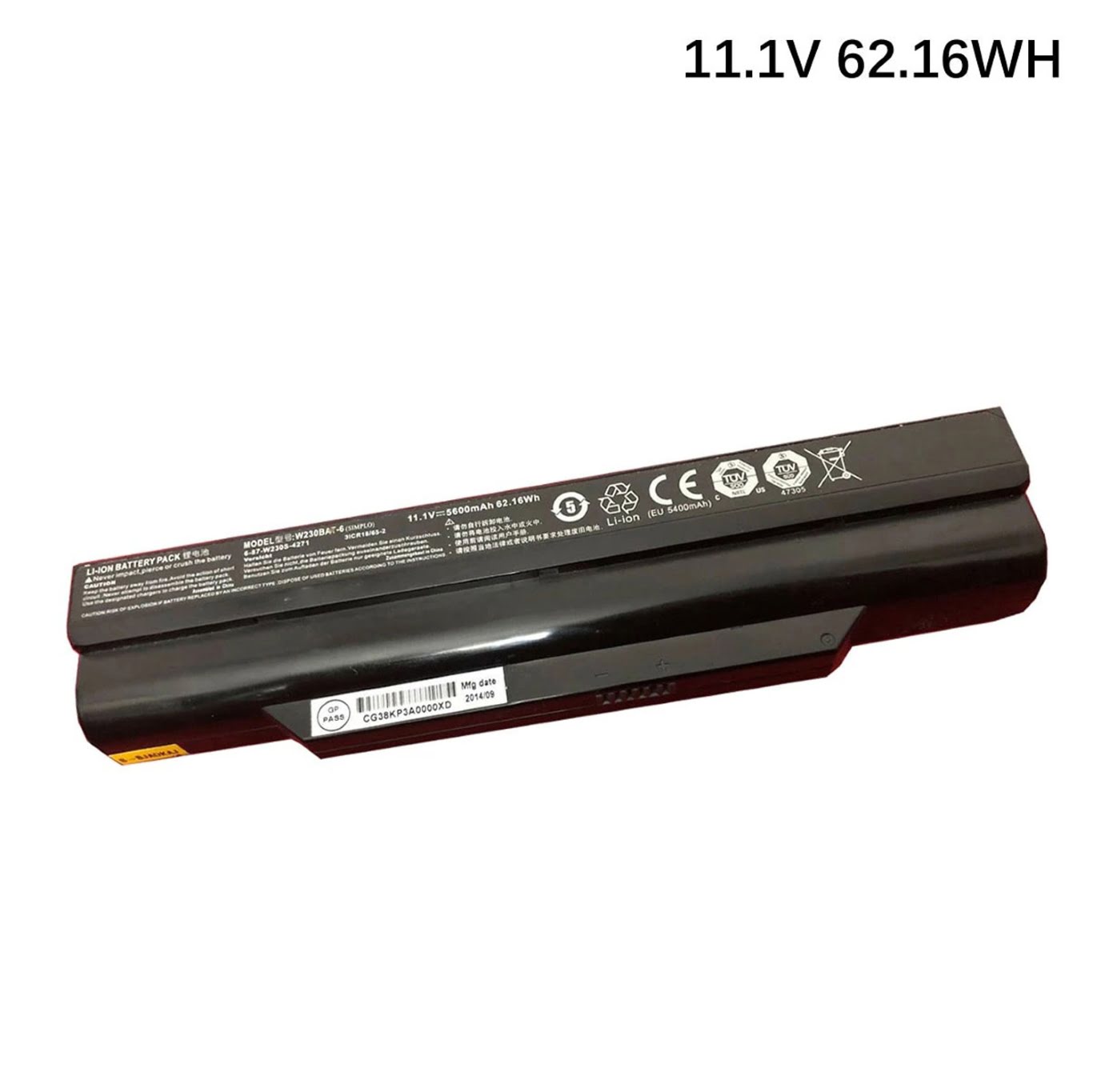 3ICR18/65/-2, 6-87-W230S-4271 replacement Laptop Battery for Clevo W230, W230SD, 11.1V, 5600mAh / 62.16Wh, 6 cells