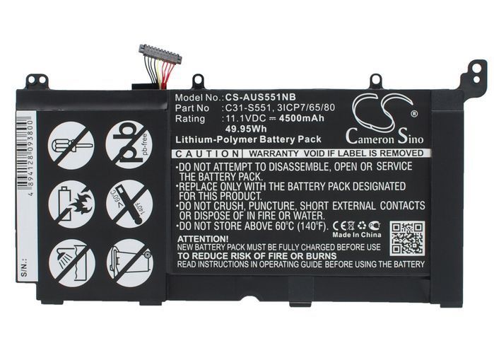 Asus 3ICP7/65/80,  C31-S551 Laptop Batery for S551L,  S551LA