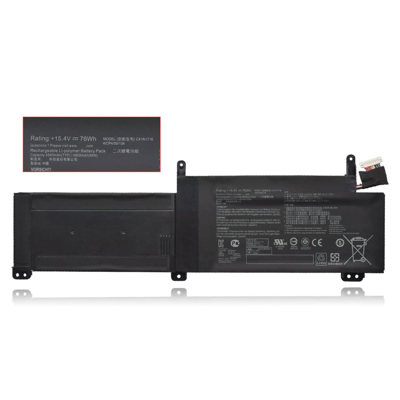 0B200-02770000, 4ICP4/59/134 replacement Laptop Battery for Asus GL703G, GL703GM, 15.4v, 76wh