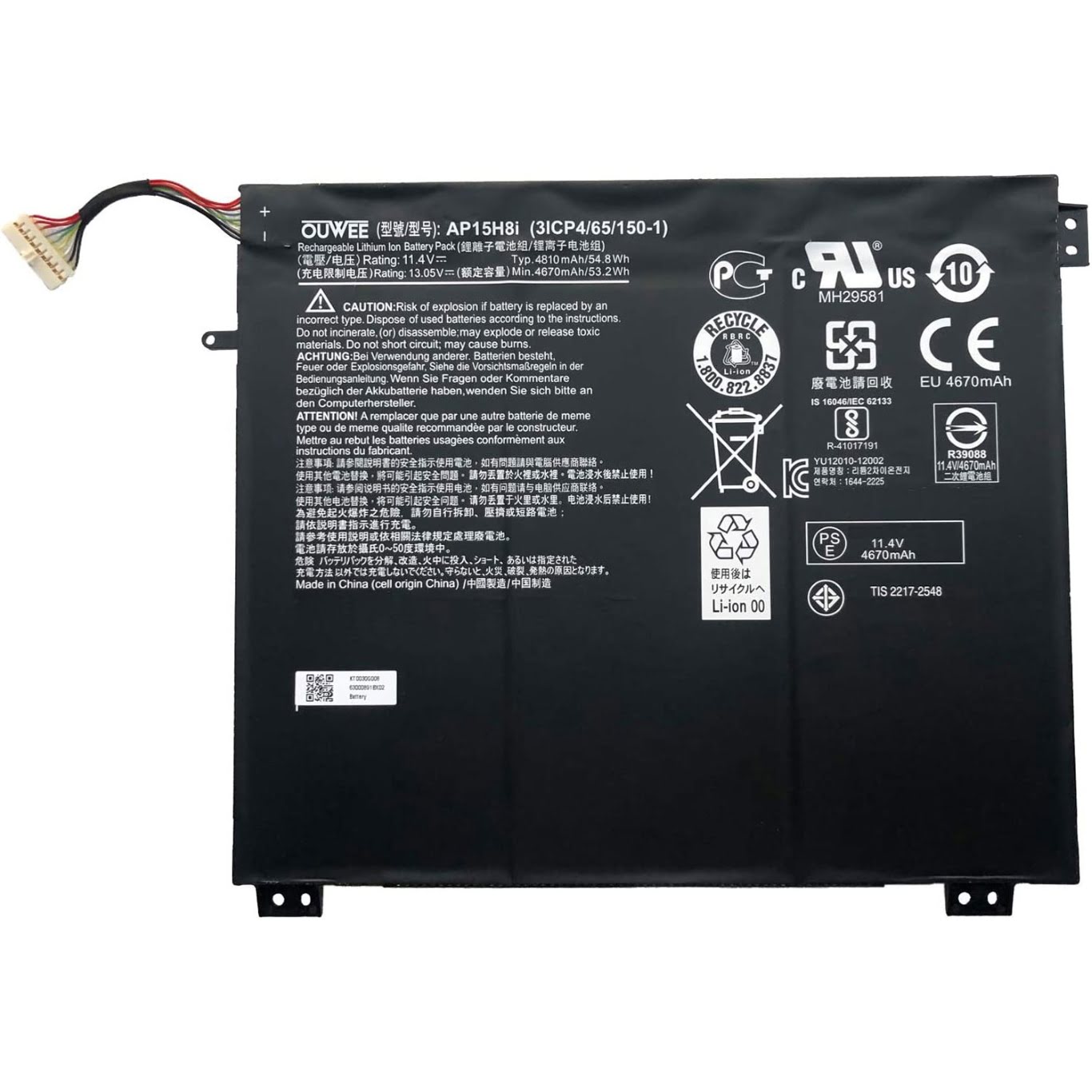 3ICP4/65/150-1, AP15H8I replacement Laptop Battery for Acer Aspire Cloudbook AO1-431-C139, Aspire One Cloudbook 14, 11.4v, 54.8wh