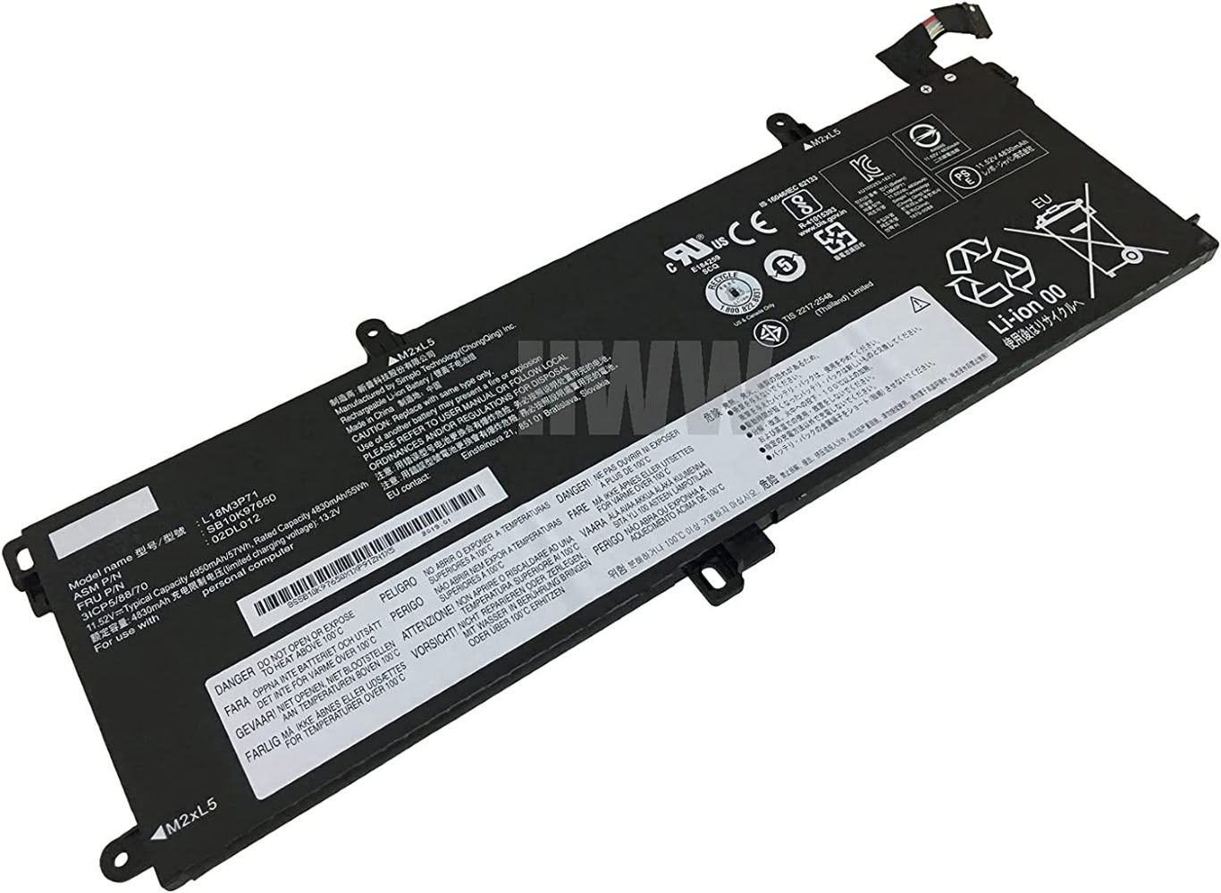 02DL010, 02DL011 replacement Laptop Battery for Lenovo P53s-Type 20N6, P53s-Type-20N6CTO1WW, 3 cells, 11.52v, 4950mah / 51wh